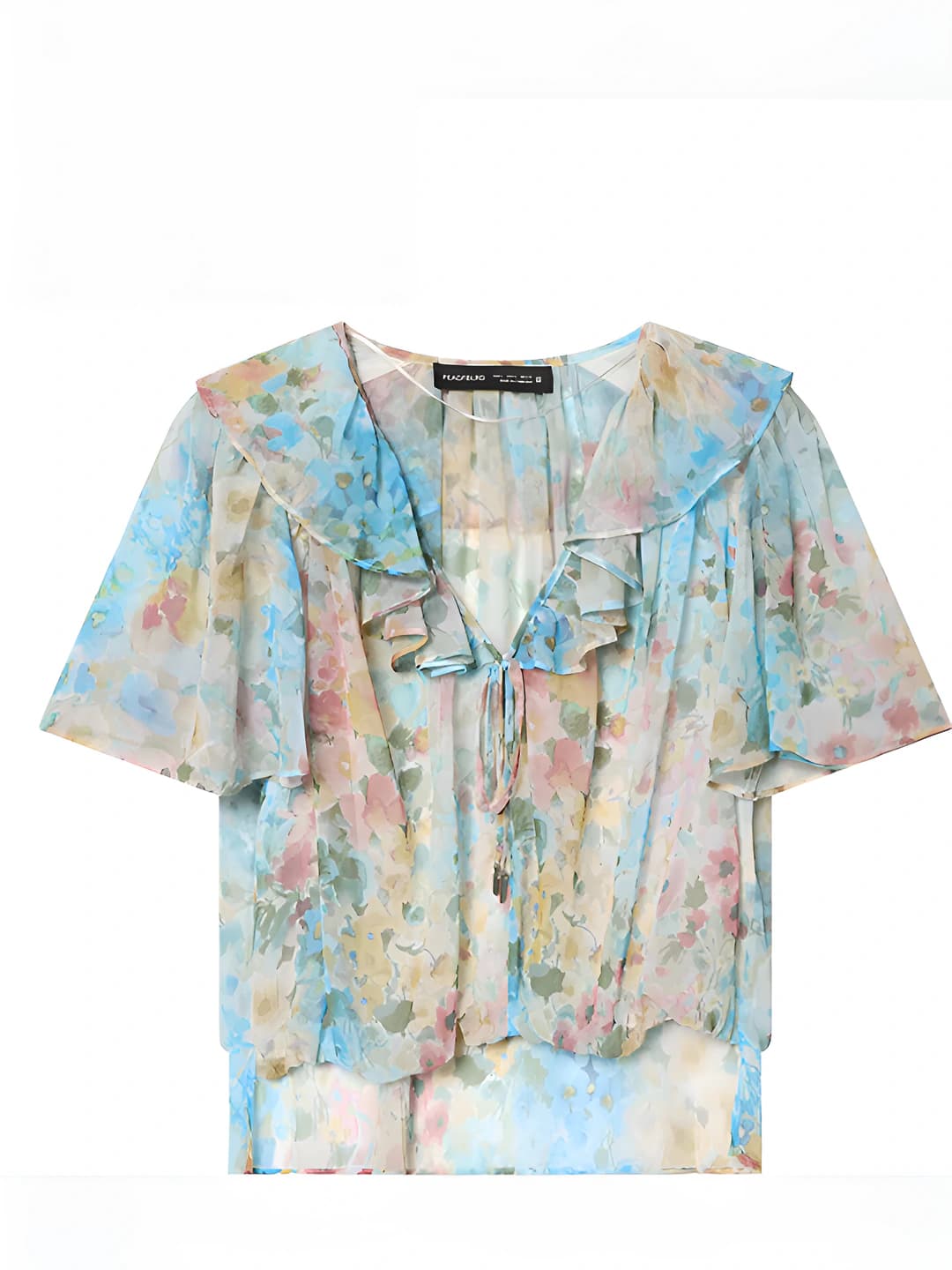 Women's loose fit blouse with crew neck, short sleeve, printed pattern, 3D effect, street style