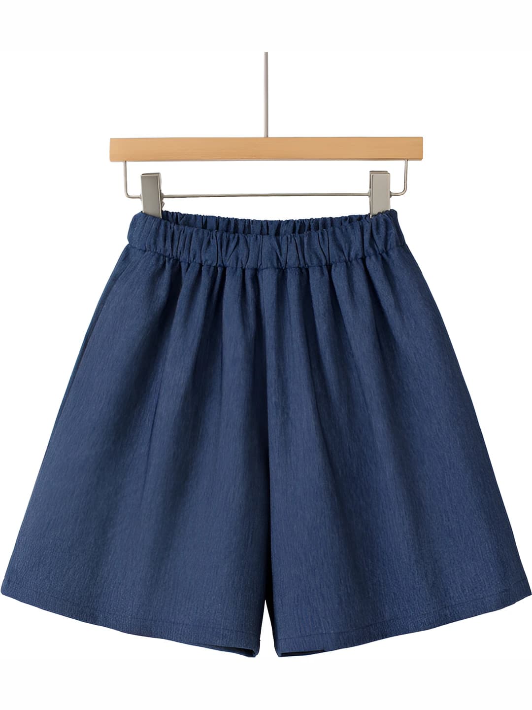 Women's 2026 summer wide-leg denim shorts with elastic waist, loose fit, dark blue