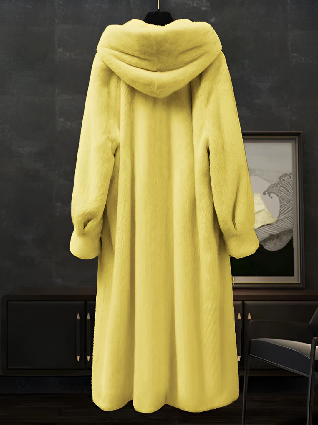 Women's autumn-winter faux mink fur coat, loose fit, long sleeve, hooded, mid-length, plus size