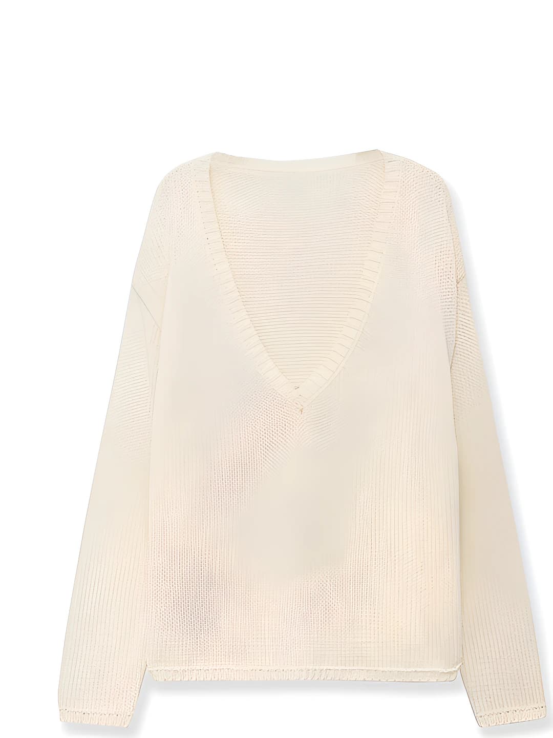 Women's V-neck long sleeve casual knit top, solid colour, regular length
