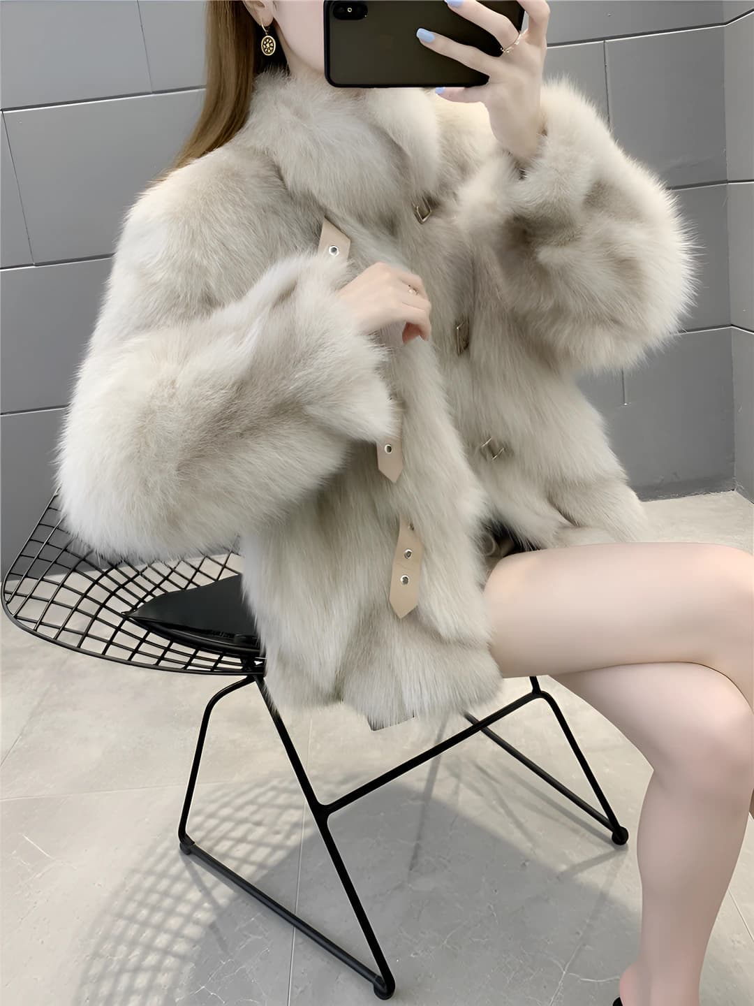 Women's 2026 cropped faux fur coat with stand collar, long sleeve, Korean style, thickened