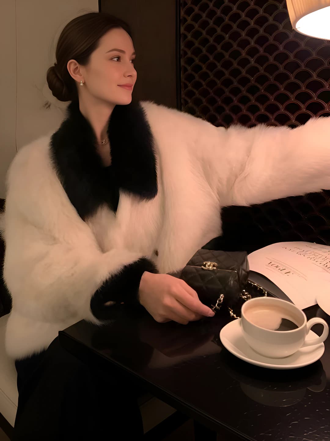 Women's winter 2026 faux fur coat with POLO collar, long sleeves, and 50-65 cm length