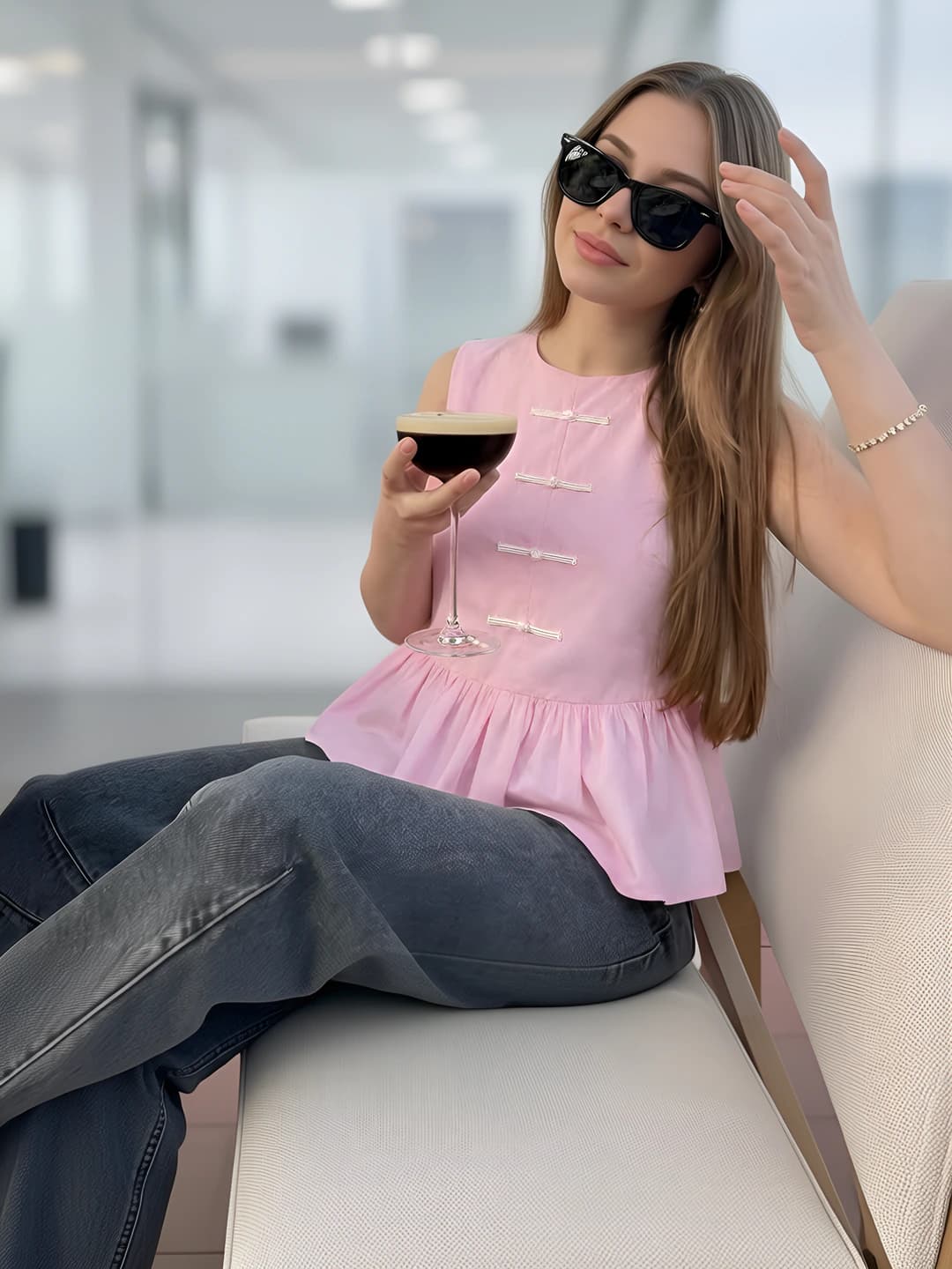 Women's sleeveless basque (peplum) top, summer, solid colour, high waist, slim fit, cardigan style, 2026