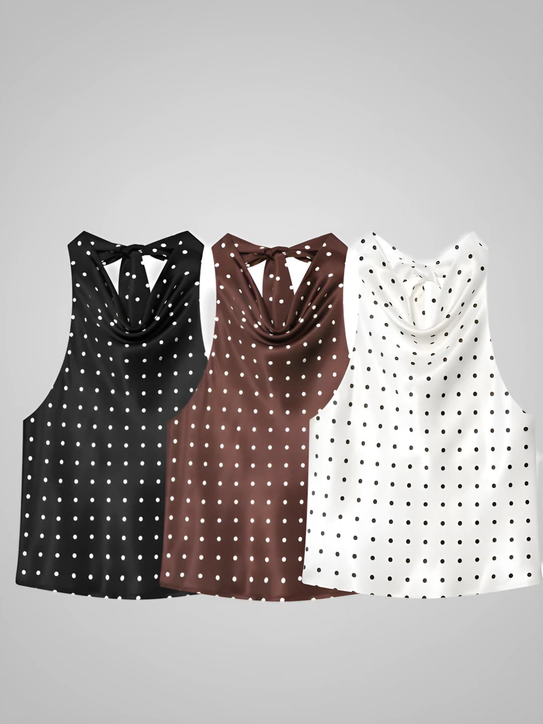 Women's summer cropped slim fit polka dot halter neck tank top