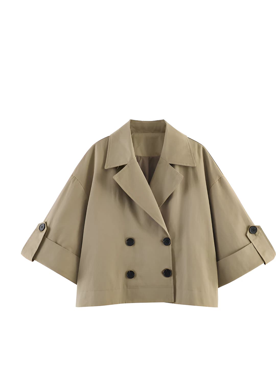 Women's light jacket and windbreaker: short sleeve, crew neck, loose fit, 3D pattern, casual trench coat