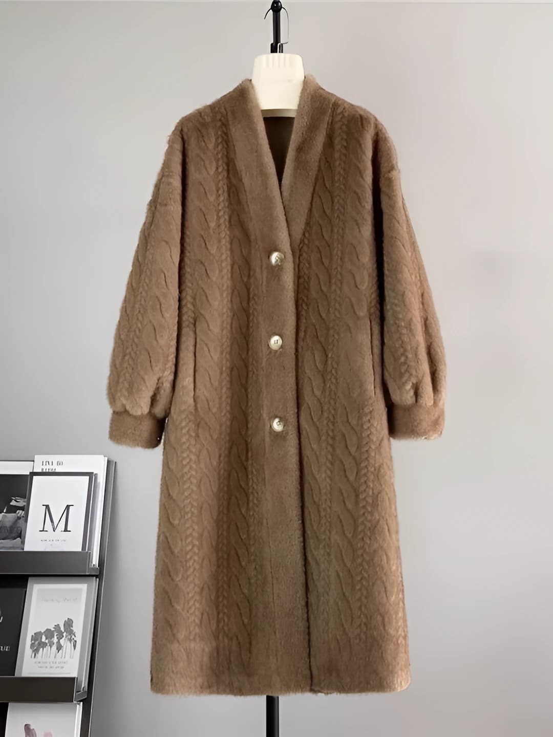 Women's 2026 winter thickened retro mid-length long sleeve V-neck sweater cardigan outerwear