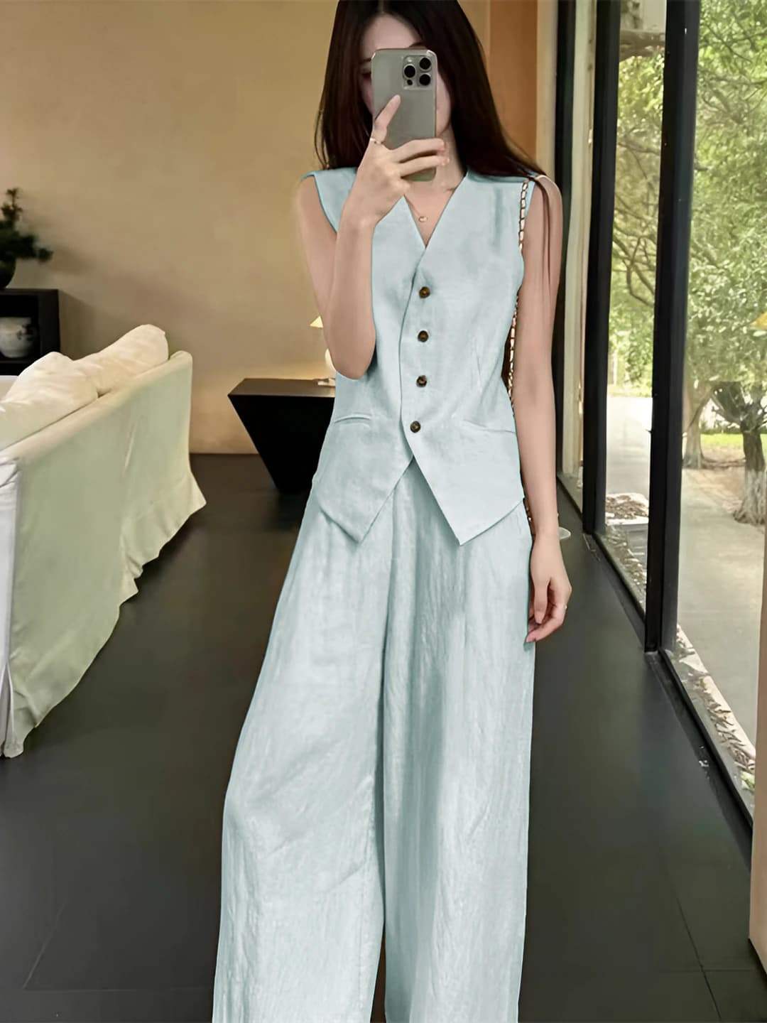 Women's wide-leg trousers and vest set for summer, 2026