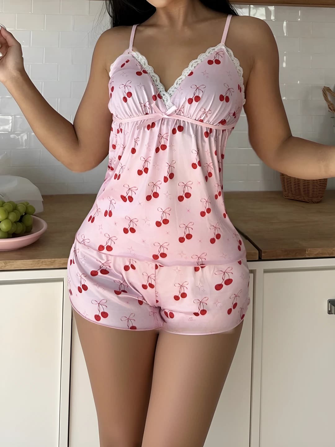 Women's pajama set: sleeveless camisole top and shorts, thin, for summer, spring and autumn