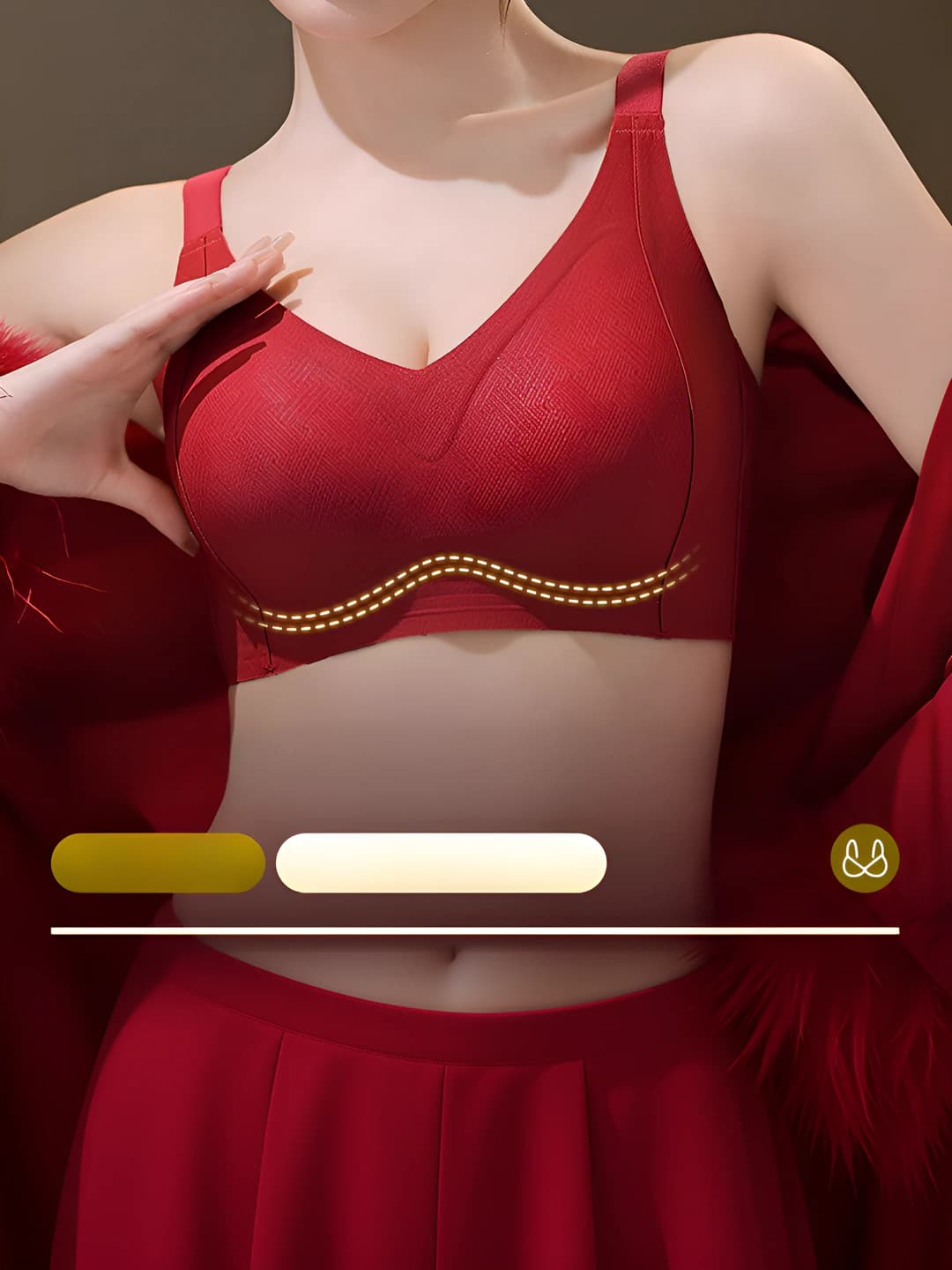 Women's seamless wireless thin bra: push-up effect, side fat control and anti-sagging support