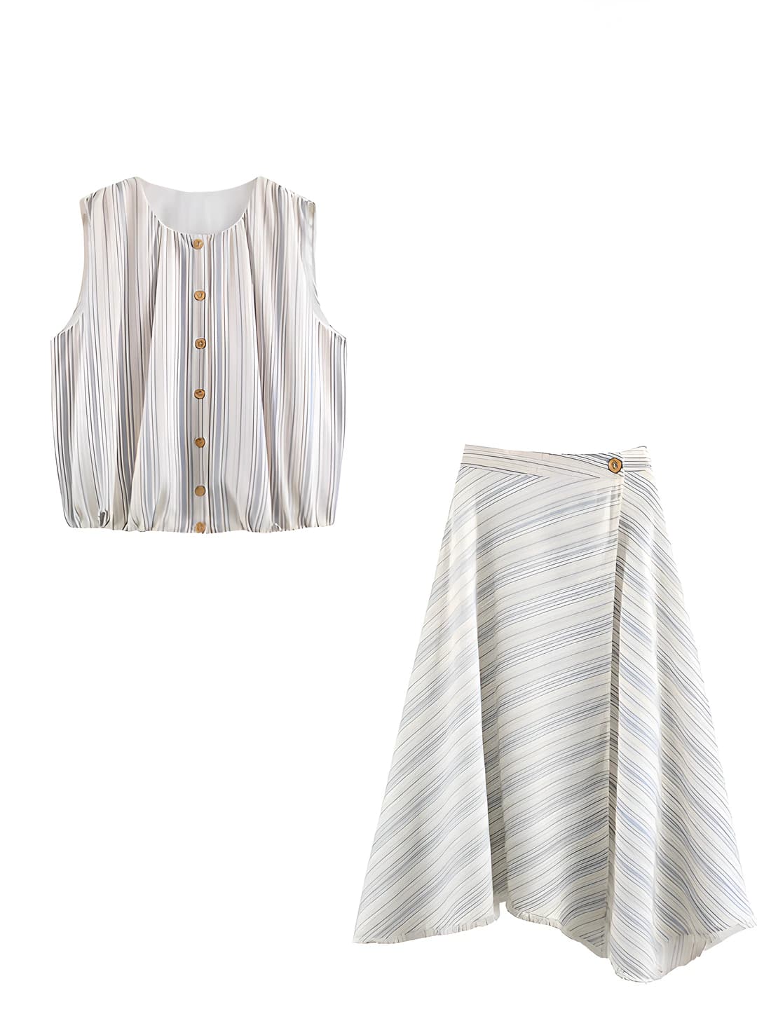Women's striped two-piece set (sleeveless top and A-line midi skirt)