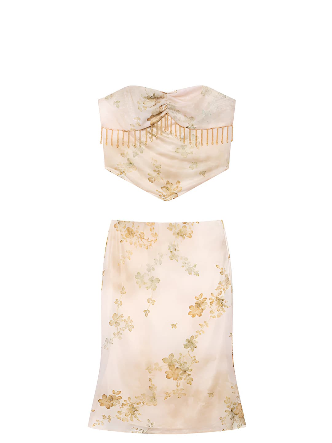 Women's clothing set: printed skirt and strapless top, 3D effect, all-season