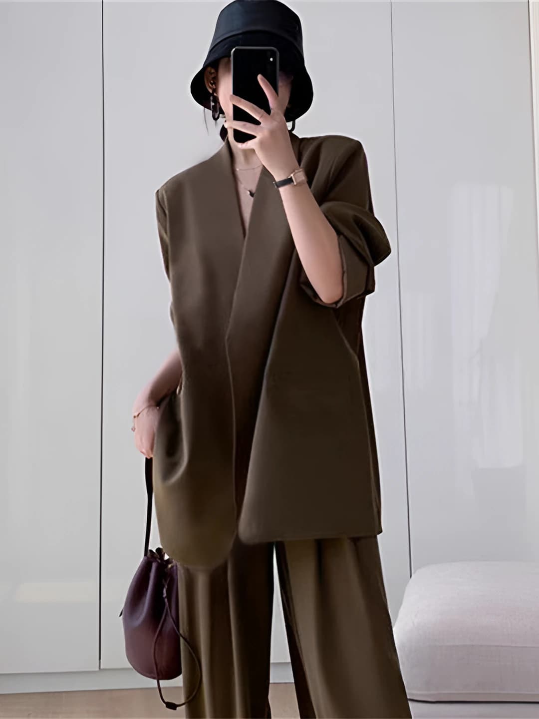 Women's 2026 summer thin casual blazer and wide-leg trousers set for petite, long sleeve, trousers