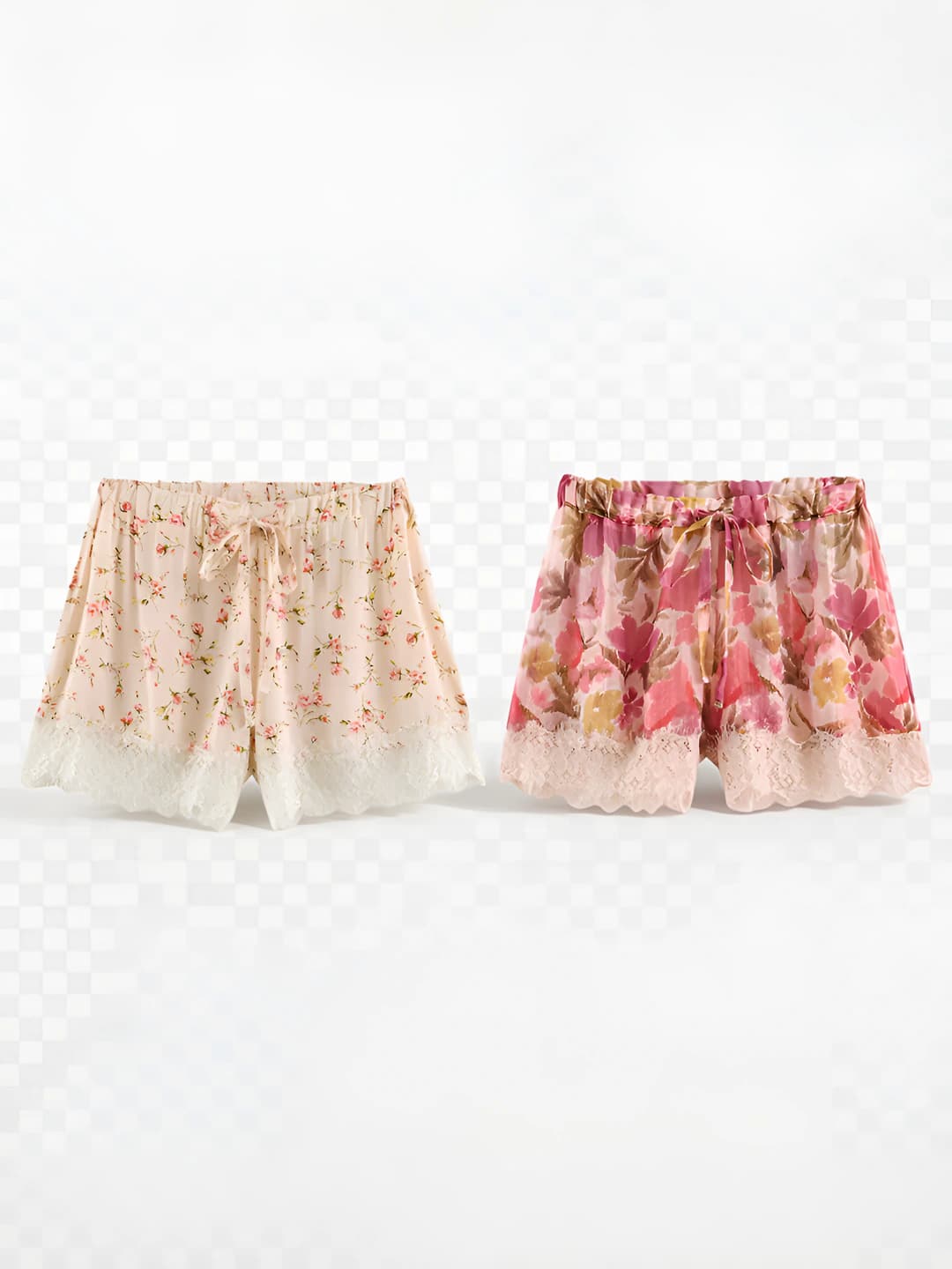 Women's printed lace shorts, loose fit, knee-length shorts, high waist, 50%–70% polyester