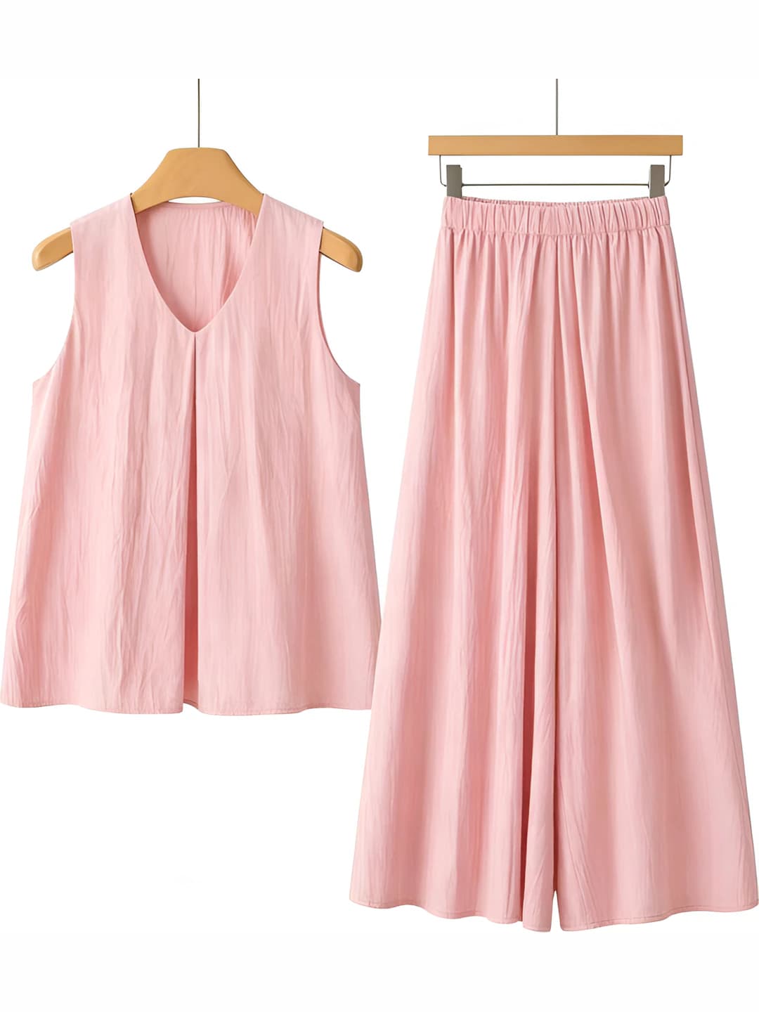 Women's summer thin slimming high waist wide-leg trousers and sleeveless tank top set