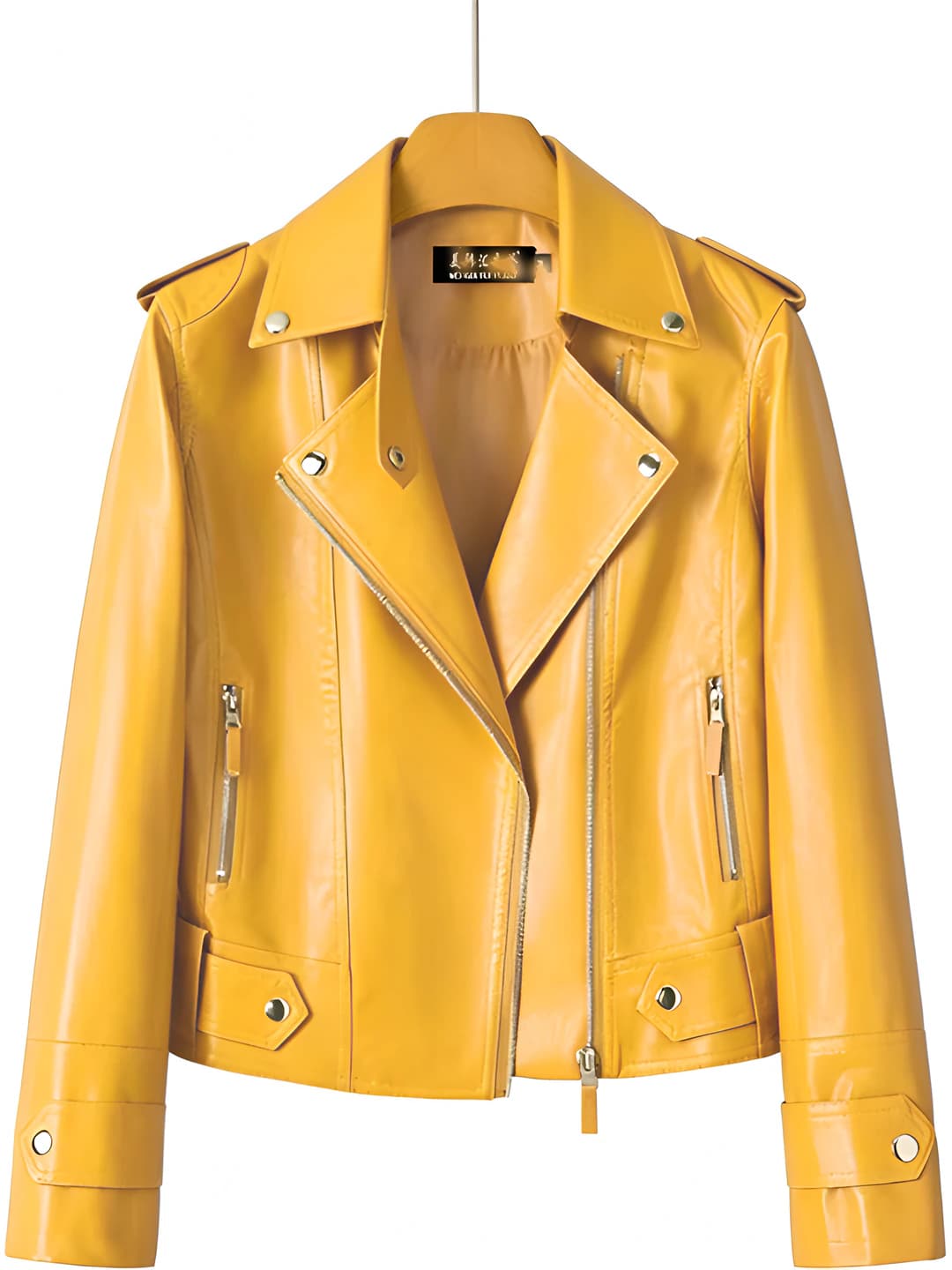 2026 spring-autumn women's short PU leather biker jacket, lapel collar, zip, slim fit, slimming, Korean style