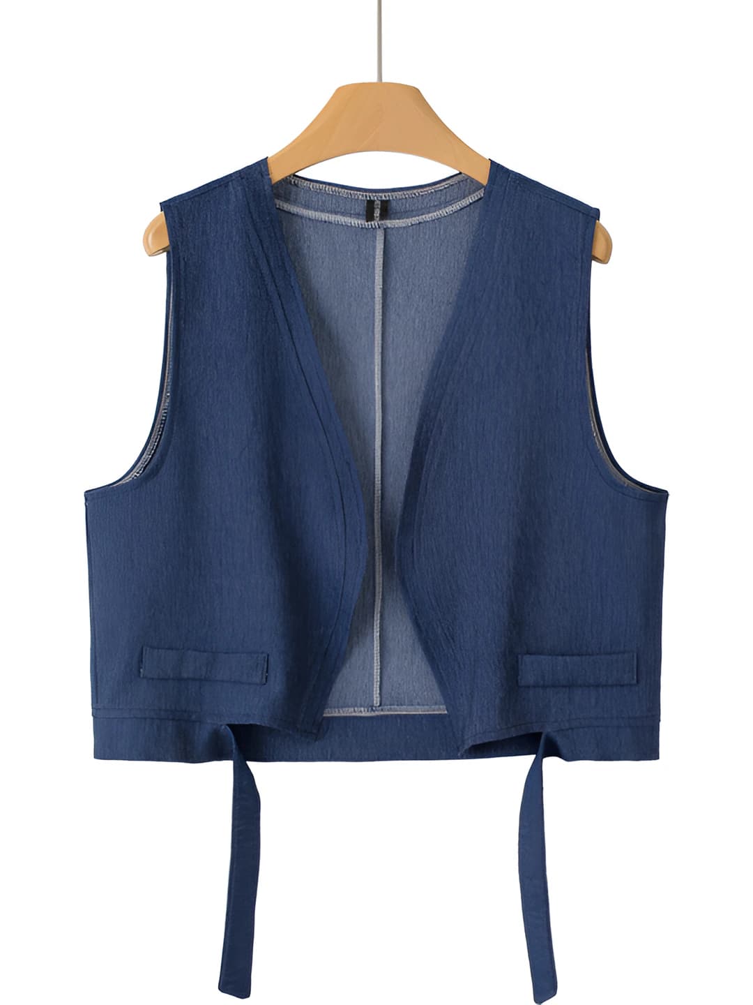 Ayollar uchun yupqa retro denim jilet, bahor-kuz, bo'sh, yengsiz, kalta, nozik ko'rsatadigan, to'q ko'k