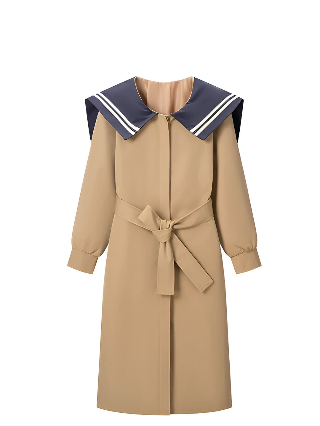 Women's trench coat: long sleeve, long, solid colour, casual, medium thickness, polyester, regular fit, sailor collar, single-breasted closure