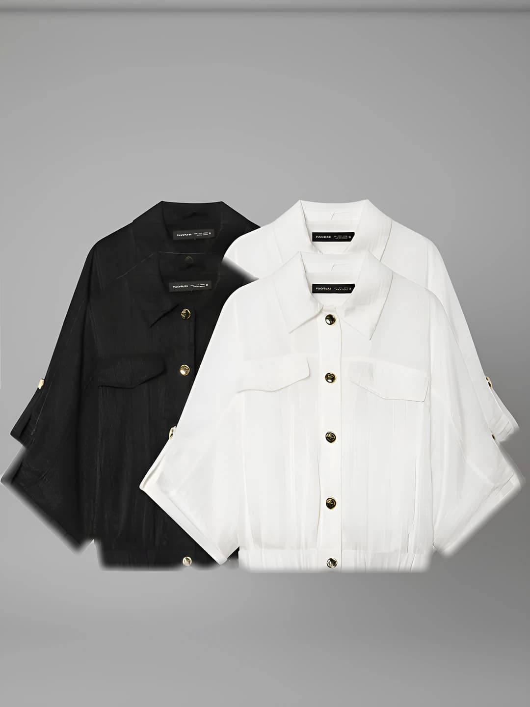 Women's blouse: long sleeve, lapel collar, 3D pattern, button closure, regular length, stretch polyester fabric