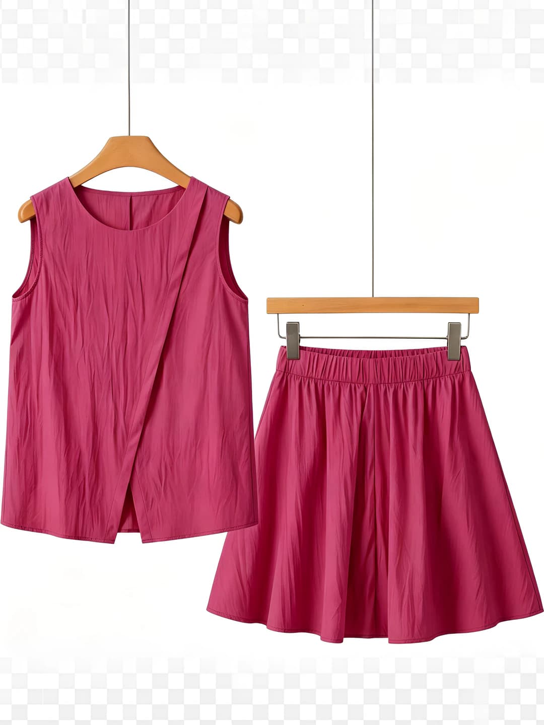Women's summer sleeveless set: tank top and mini skirt, high waist, solid colour, OL style
