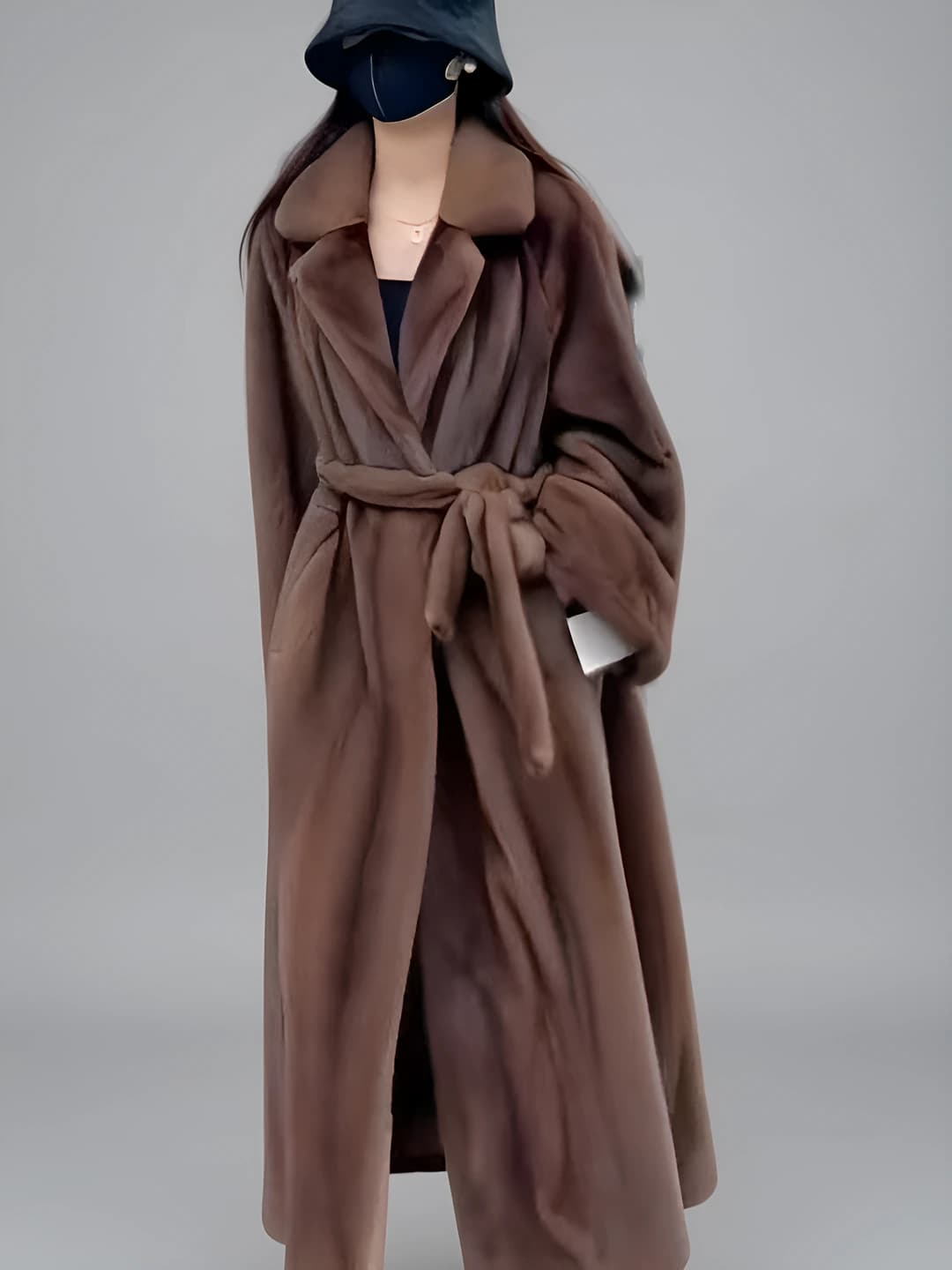 Women's long faux fur coat, loose fit, plus size, lapel collar, long sleeve, solid colour, business style, winter 2026