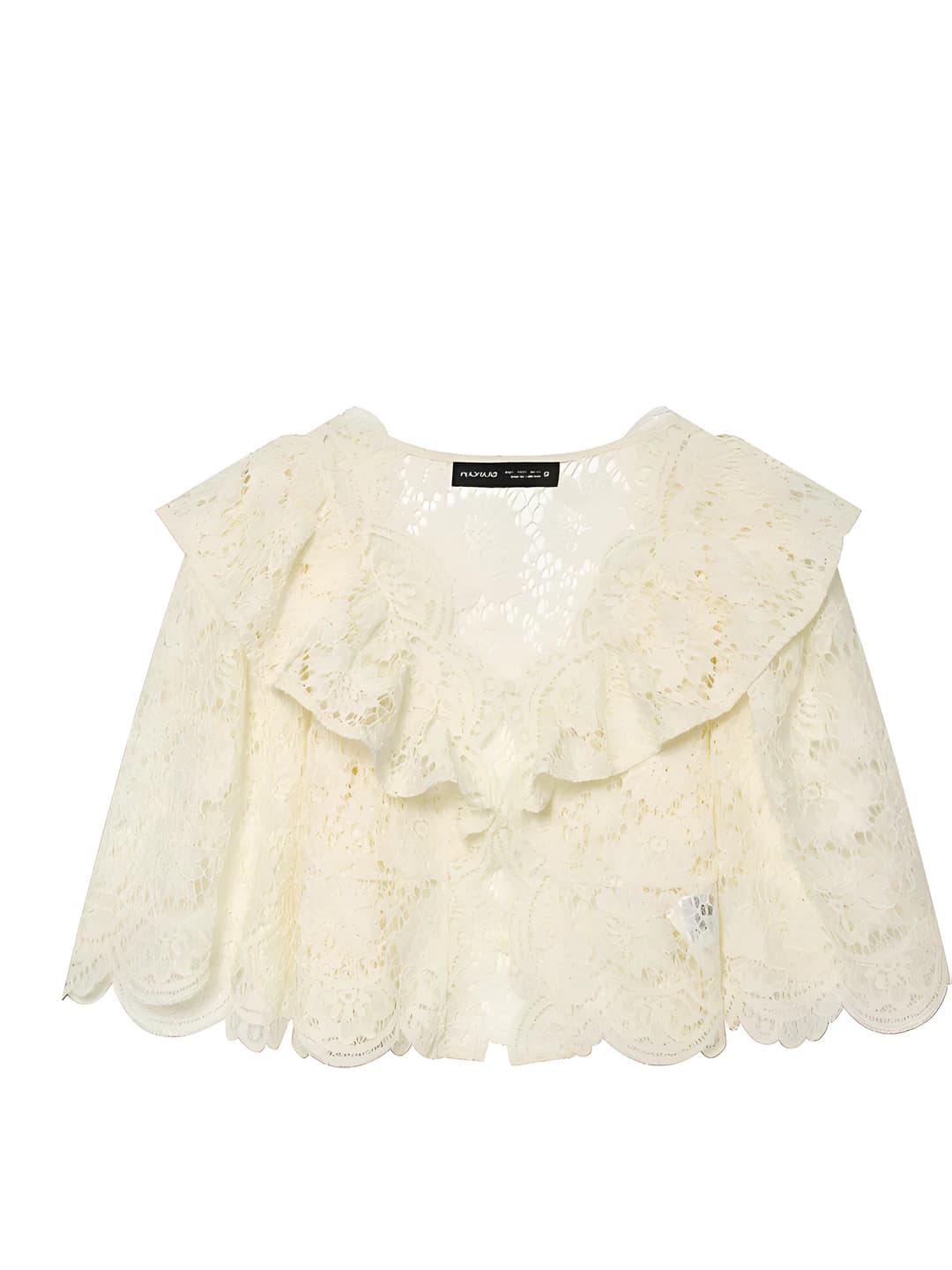 Women's loose fit lace ruffle top, short sleeve, crew neck, 3D pattern, polyester