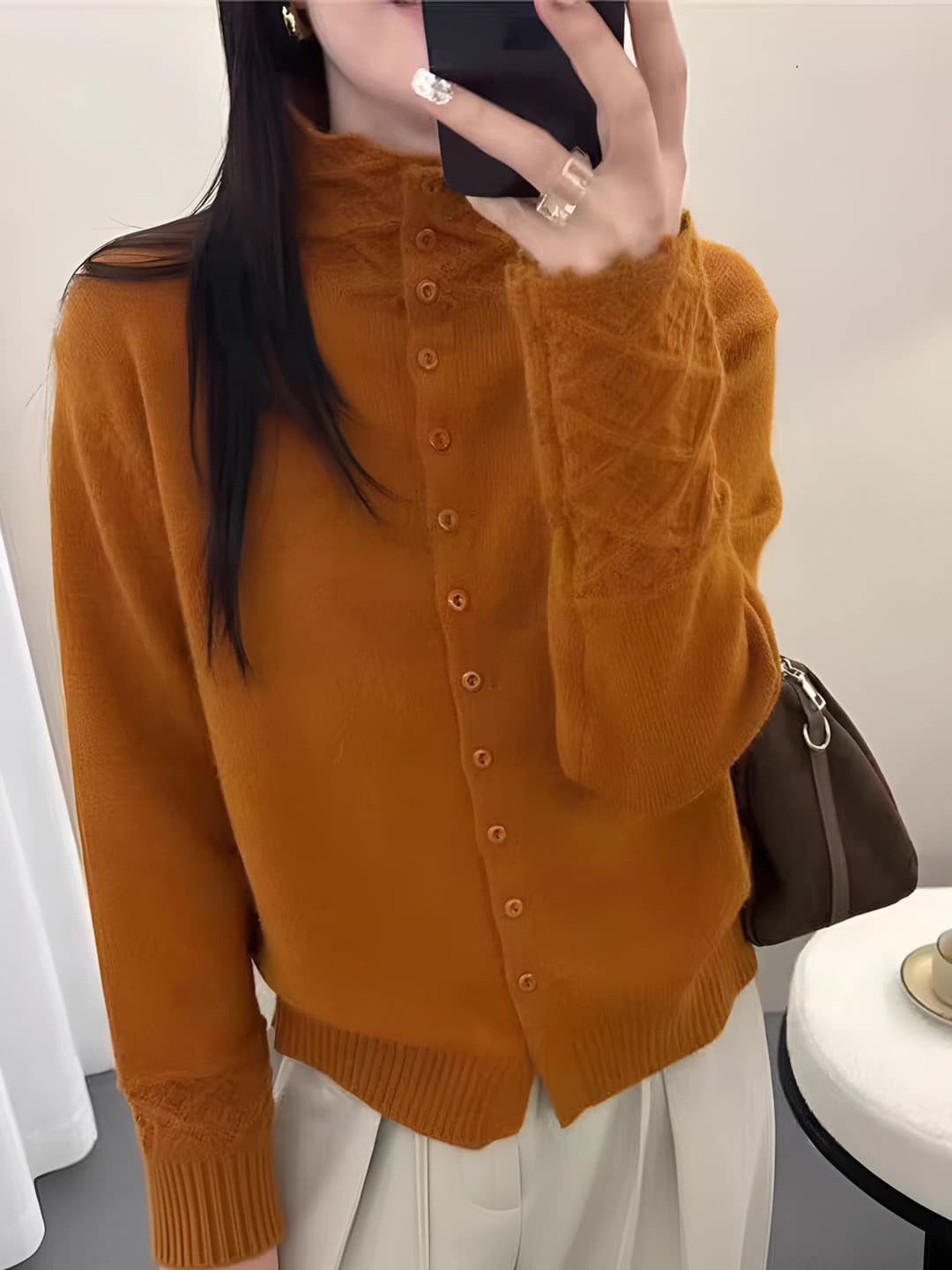 Women's knit top with mock neck, solid colour, long sleeve, for autumn-winter
