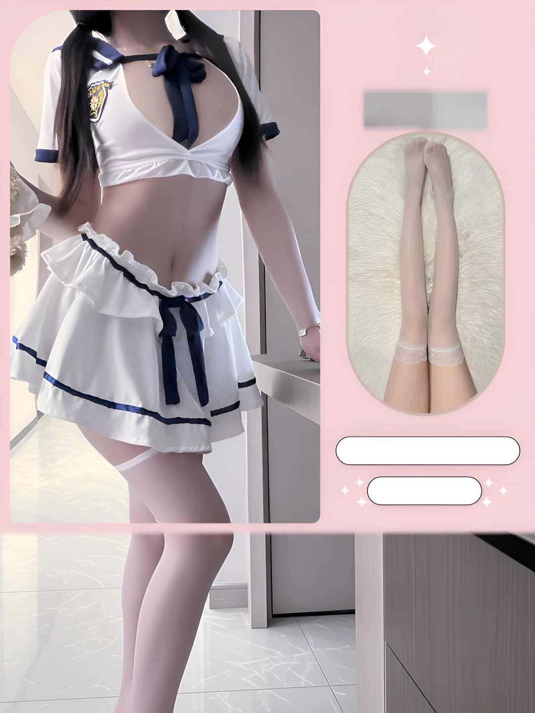 White [top+skirt+T-briefs]+white socks