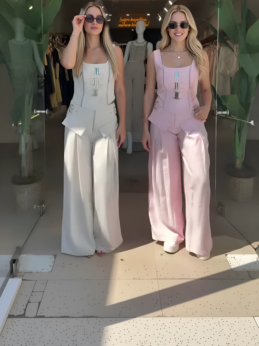 Women's casual set: sleeveless vest and wide-leg trousers, spring-autumn 2026, solid colour, polyester