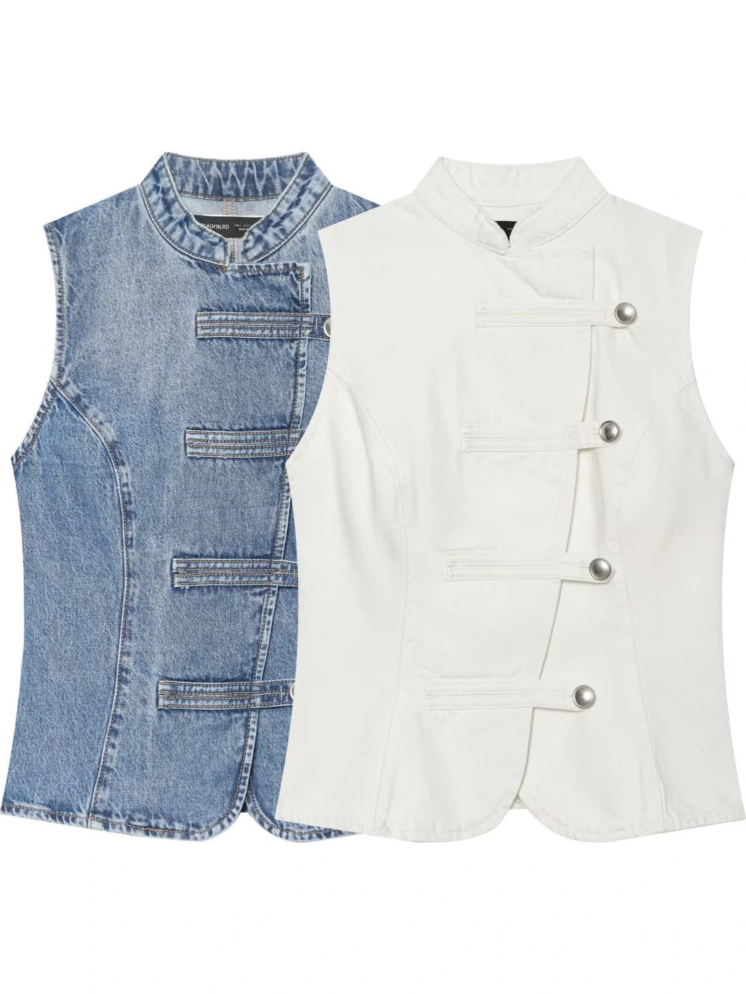 Women's classic vests: denim, short sleeve, crew neck, loose fit, 3D pattern, regular length