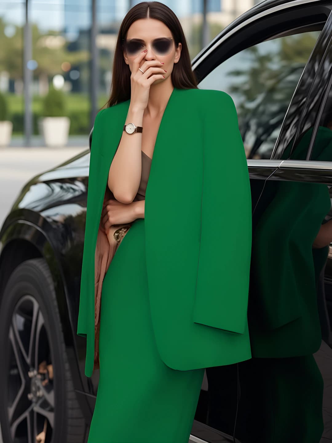 Green dress and suit