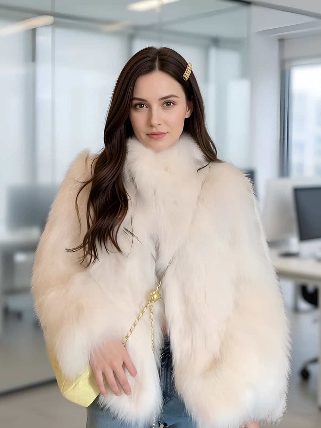 Women's thickened short fur coat, stand collar, long sleeve, winter 2026