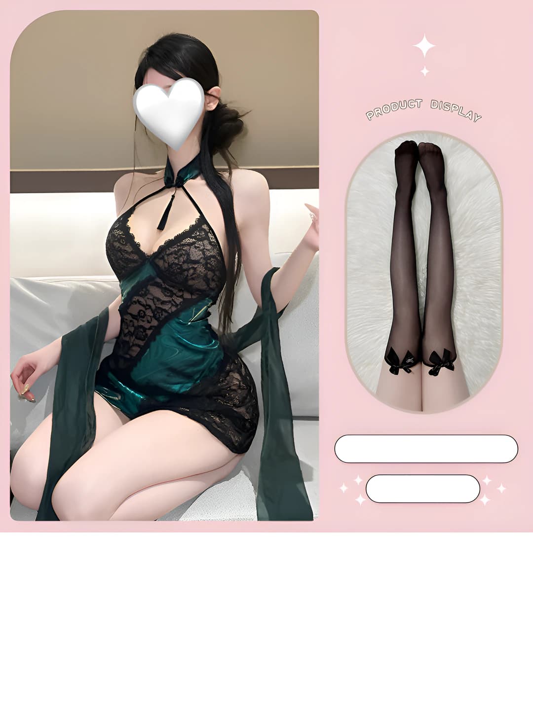 Teal snake lace dress + black bow stockings