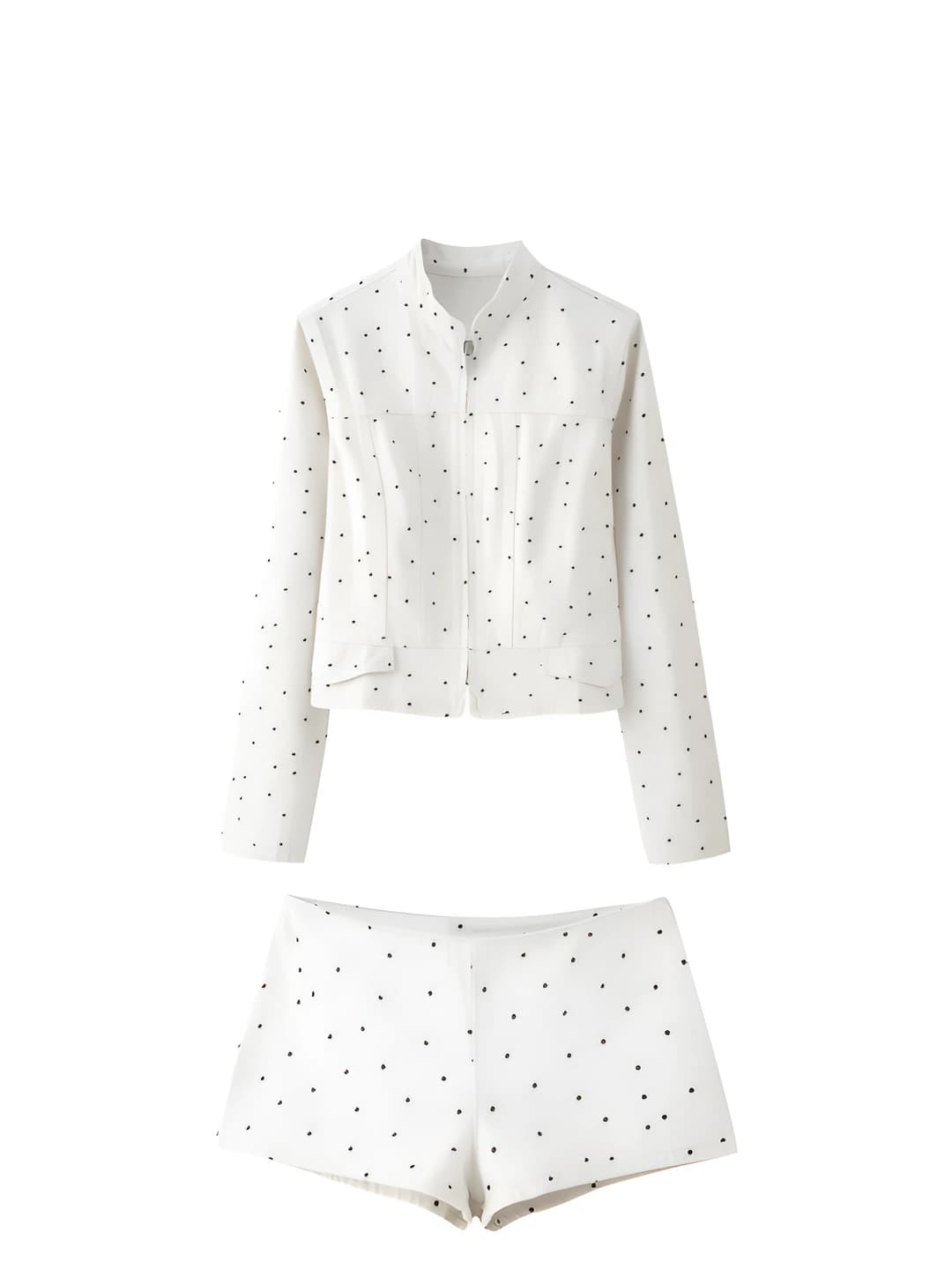 Women's set: patterned jacket and knee-length shorts, long sleeve, casual, spring-summer