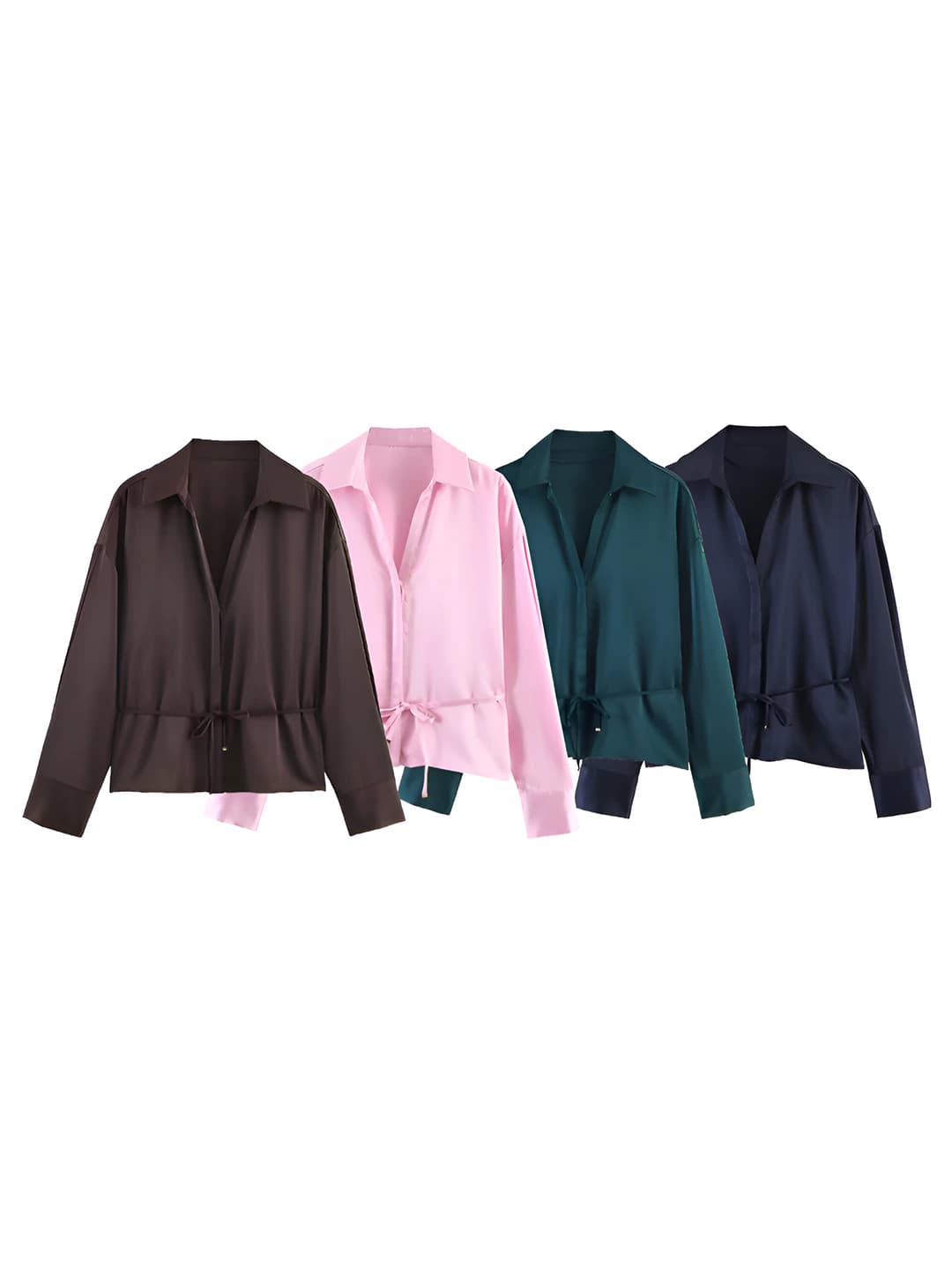 Women's long-sleeve satin shirt, lapel collar, 3D pattern, splicing, street style