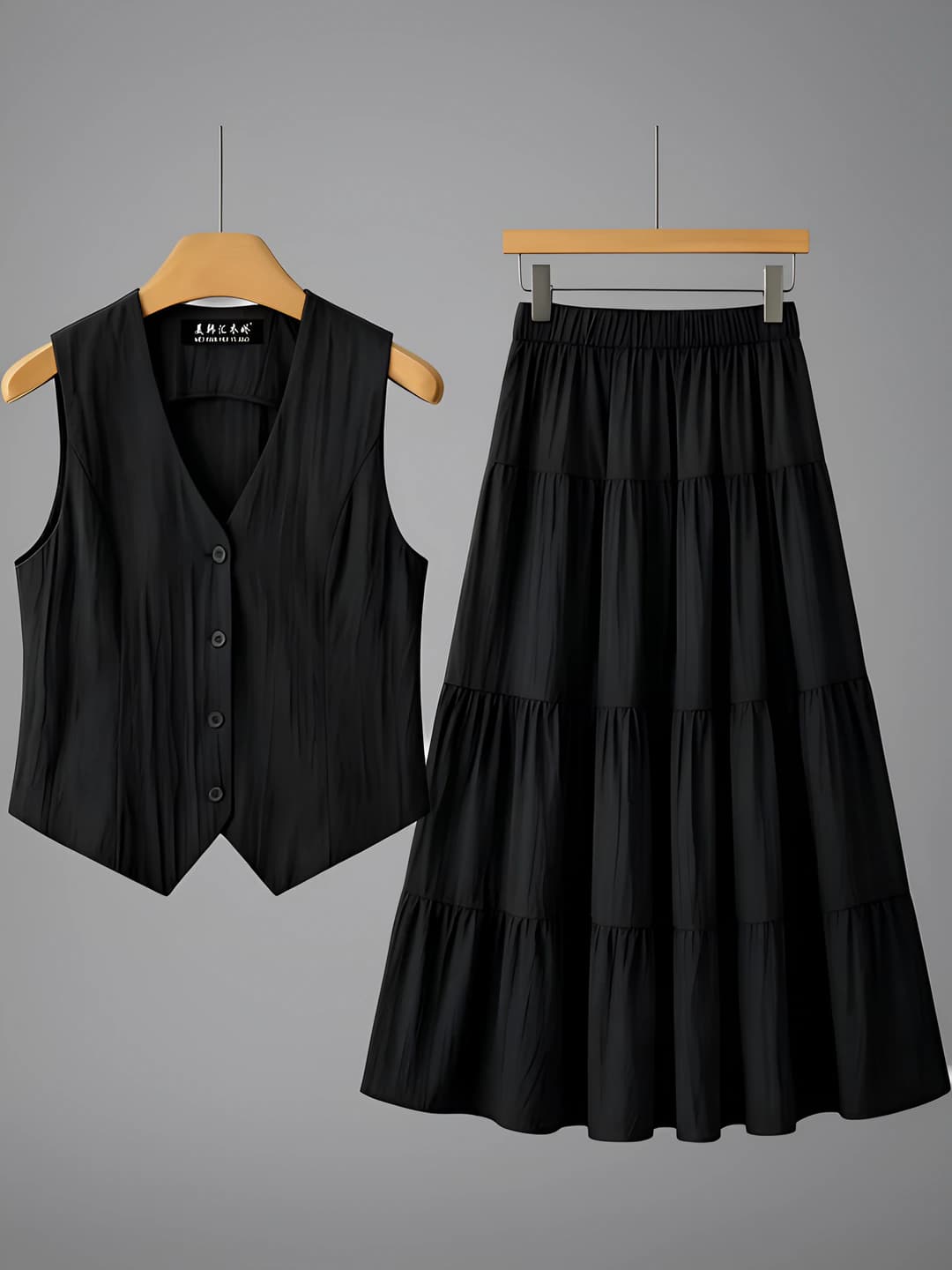 Women's summer plus size slimming two-piece set: sleeveless blouse and long skirt