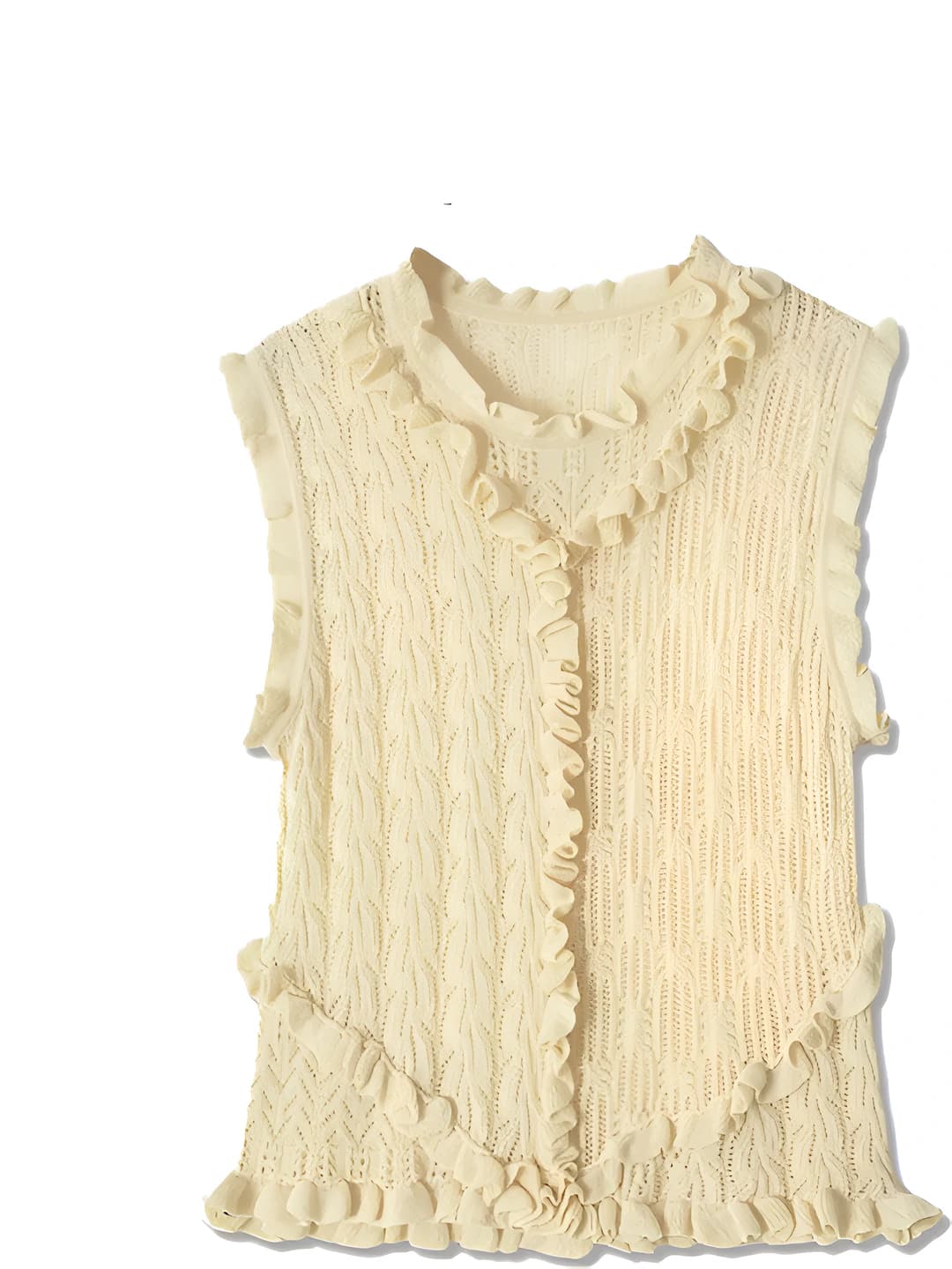 Women's knitted sleeveless top, crew neck, loose fit, 3D pattern, layered design