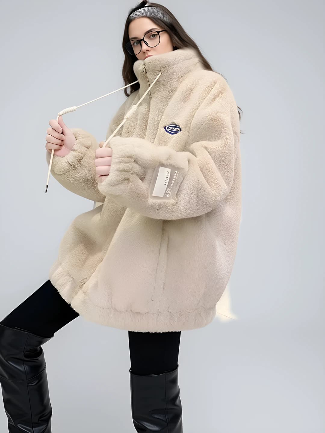 Apricot stand-up collar padded