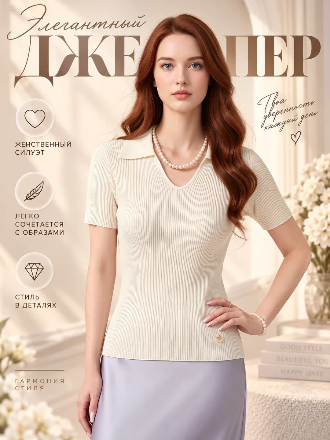 Women's knit polo-collar top, ice-silk fabric, slim fit, short sleeve, solid colour, breathable, summer