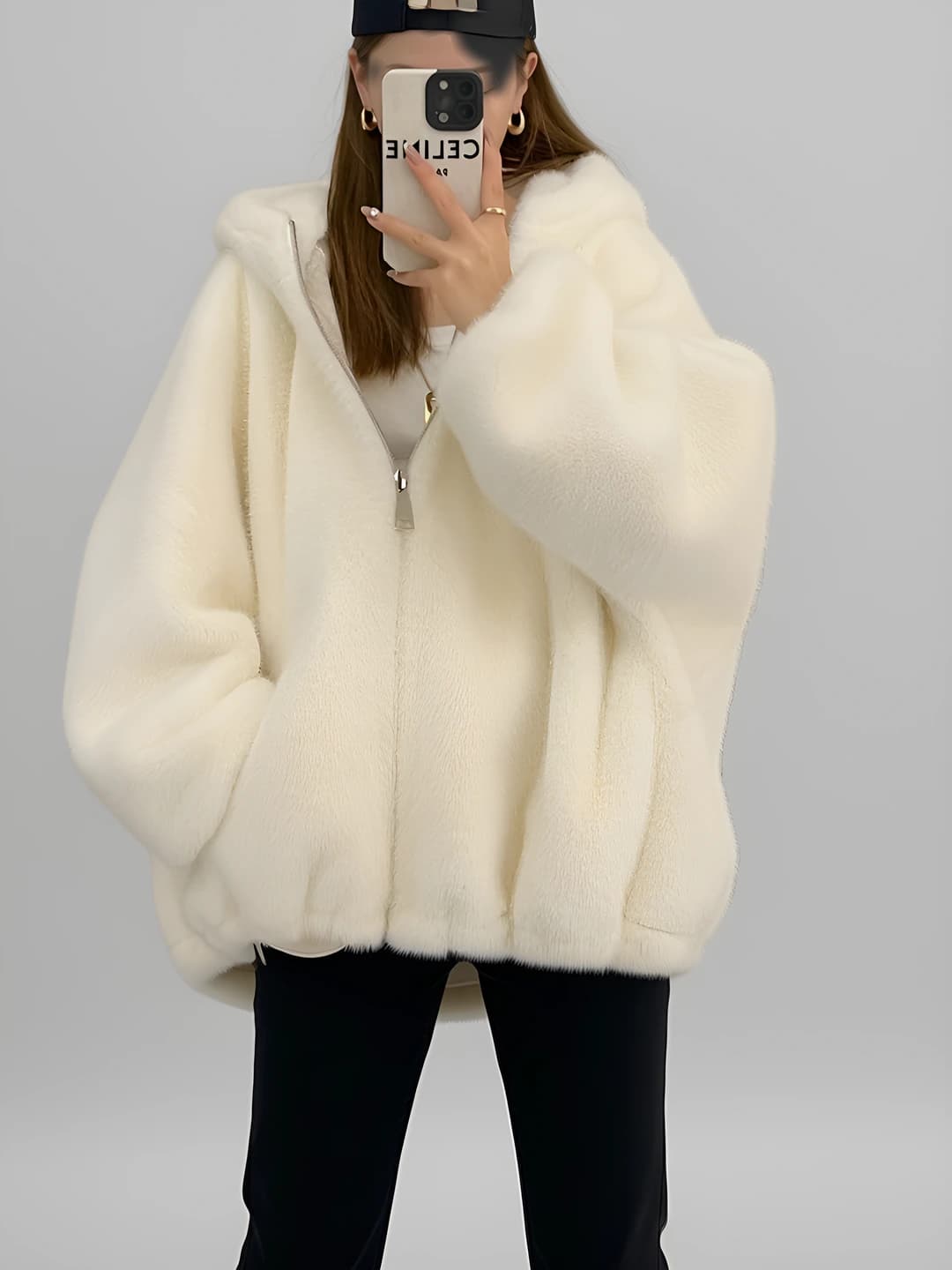 Women's faux fur coat 2026, loose fit, long sleeve, casual style