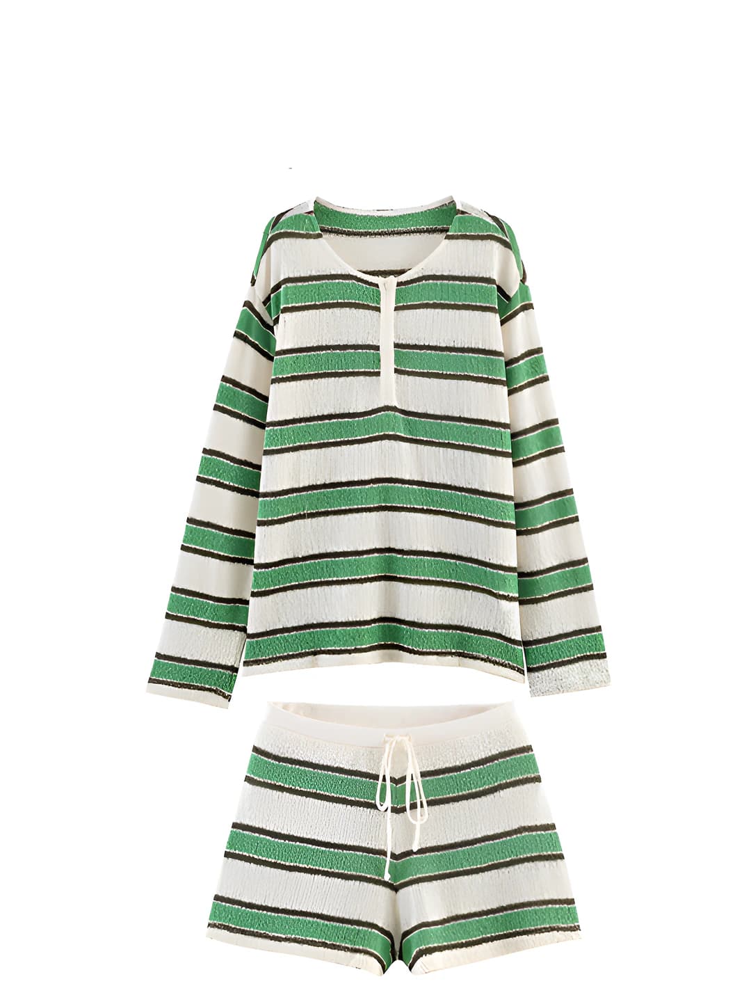 Women's striped set: long sleeve cardigan and trousers, 3D pattern, polyester, all-season