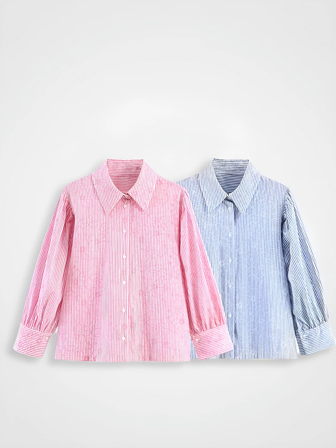 Ayollar uchun uzun yengli ko'ylak-shirt, bosma naqshli, chiziqli, qaytarma yoqa, 3D effekt, o'rta uzunlik