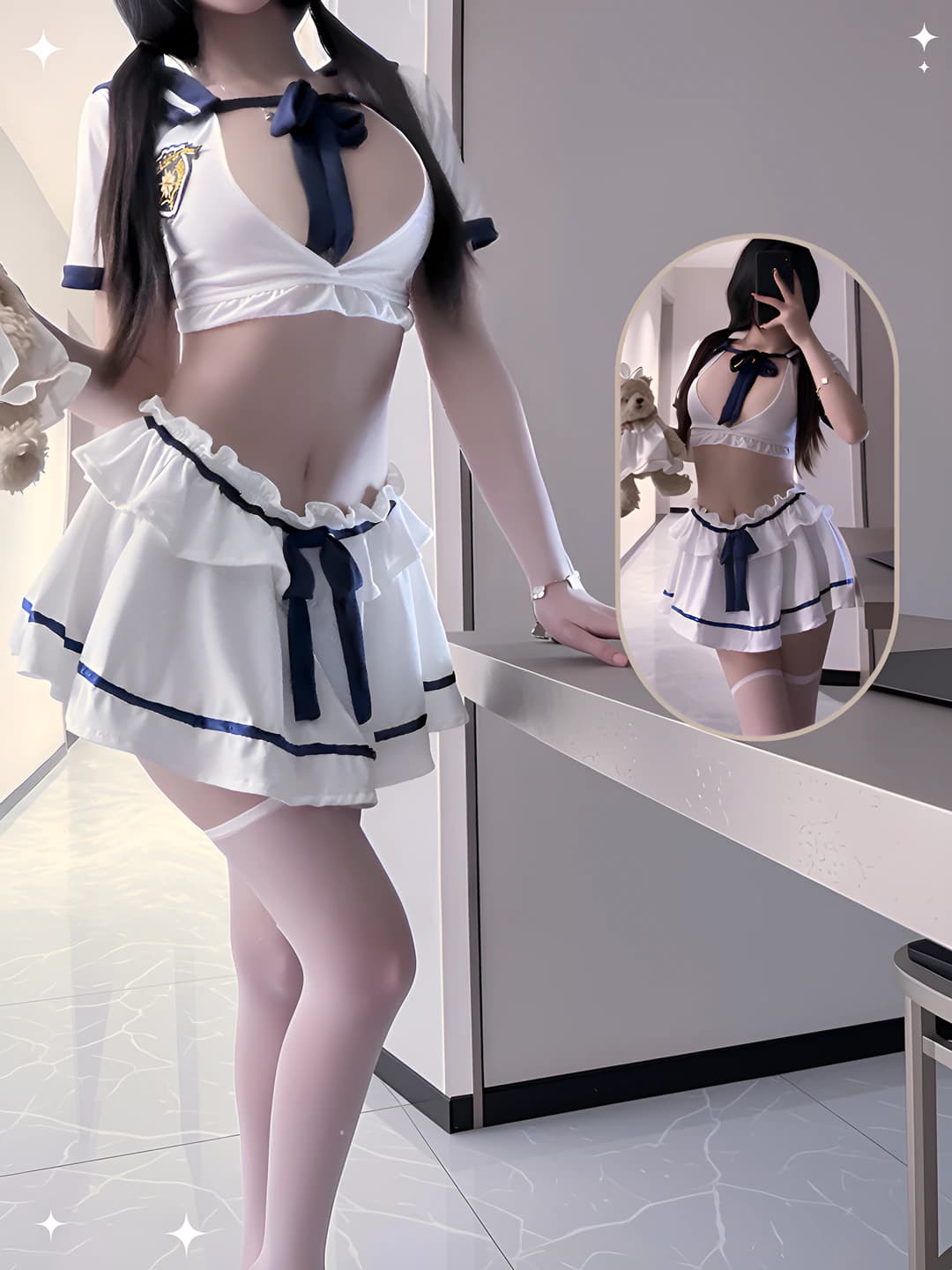White [top+skirt+T-briefs]+socks