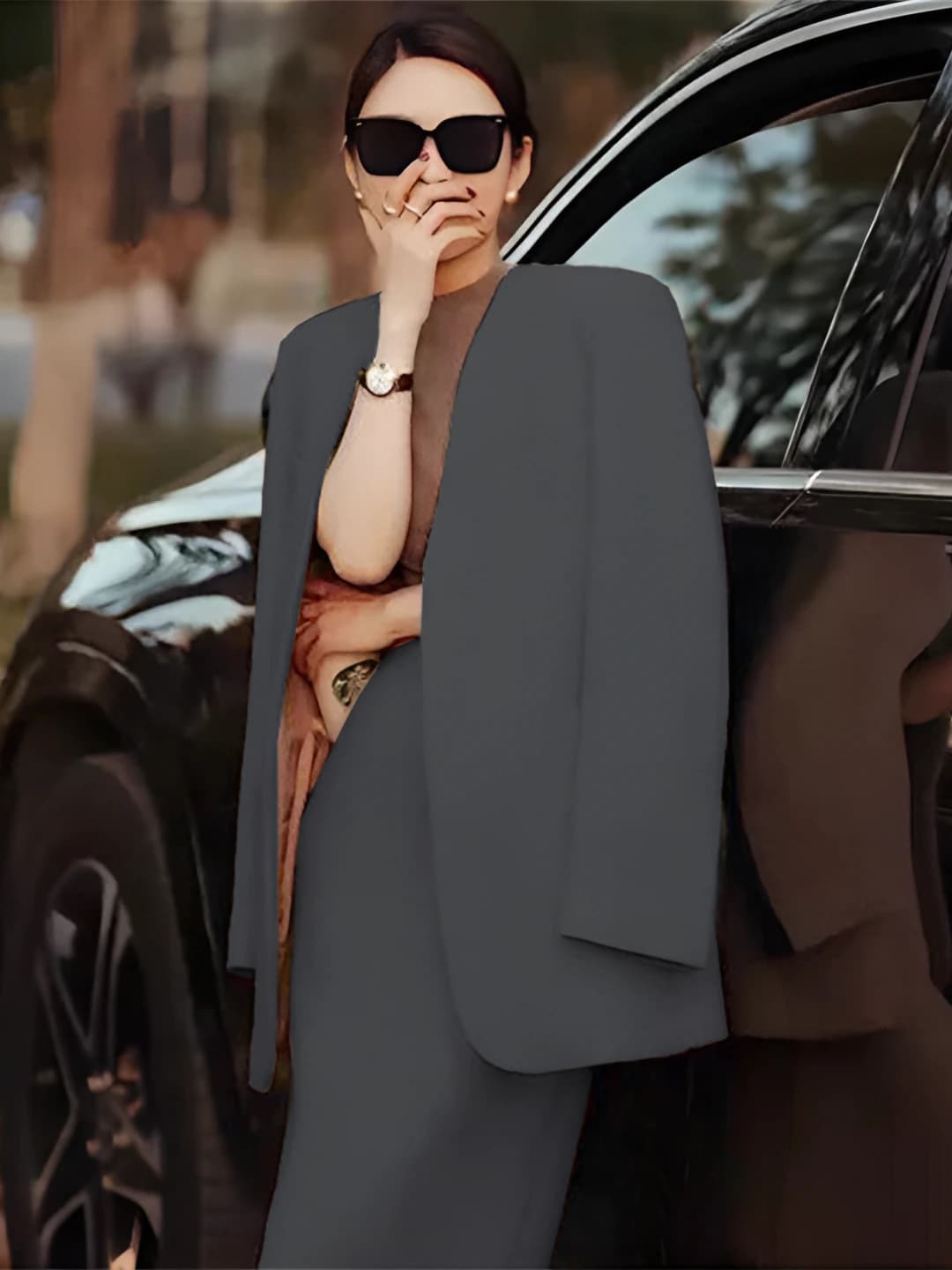 Dark gray skirt and suit