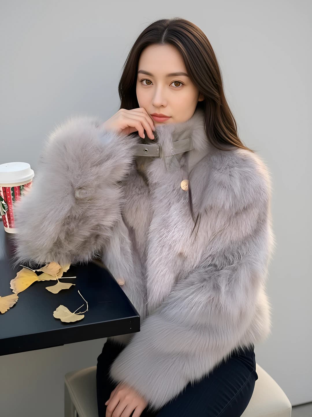 Women's thickened warm Korean style faux fur coat for autumn-winter