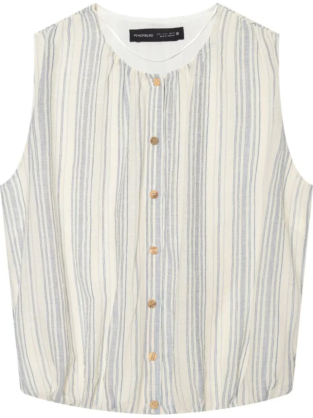 Women's sleeveless striped blouse set, summer, crew neck, polyester