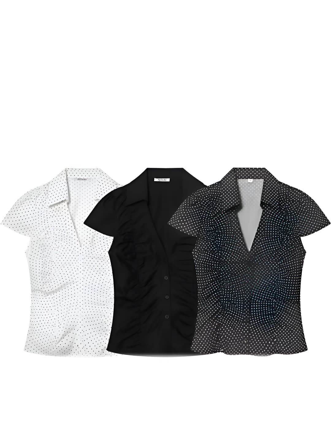 Ayollar uchun kalta yengli dumaloq yoqali bluzka, bo'sh (oversize) kesim, 3D naqsh, polyester mato