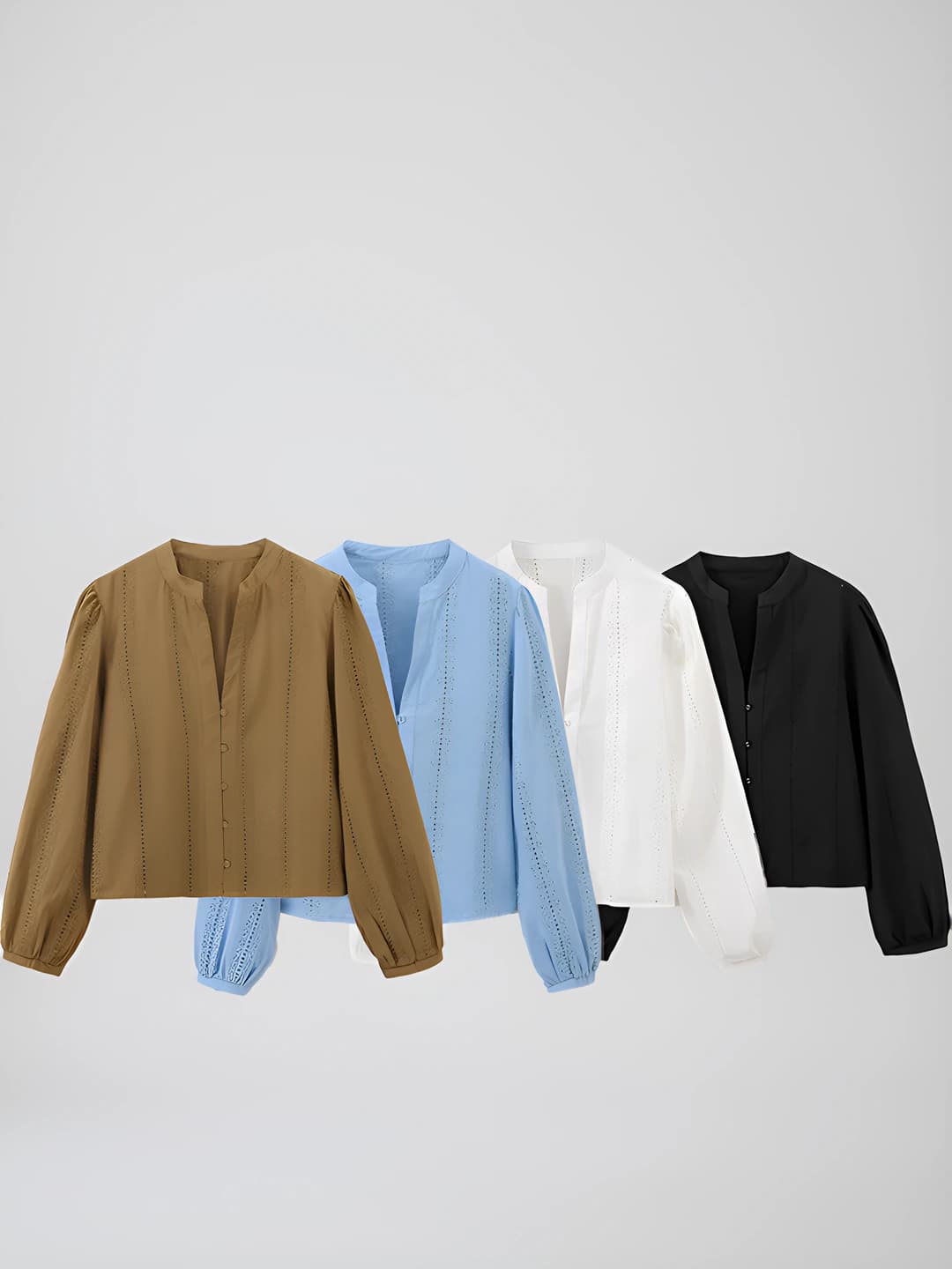 Women's embroidered solid colour crew neck non-iron blouse