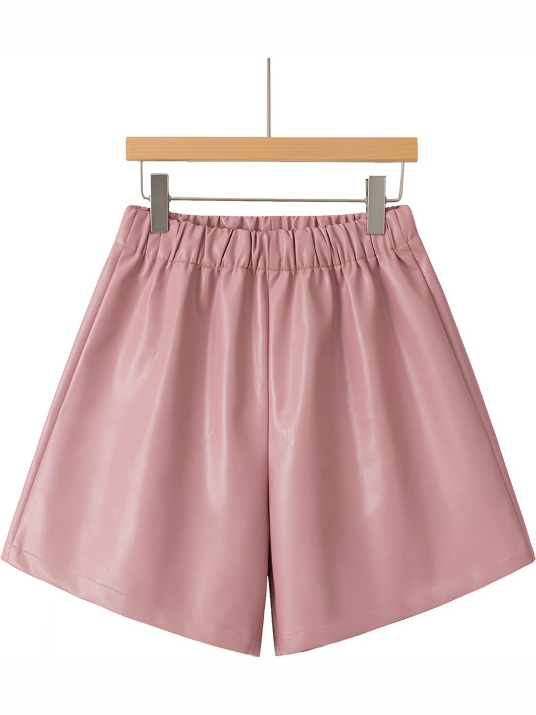 Ayollar uchun PU teri shorti, baland bel, elastik bel, tizzagacha shorti, bo'sh (oversize), kuz-qish