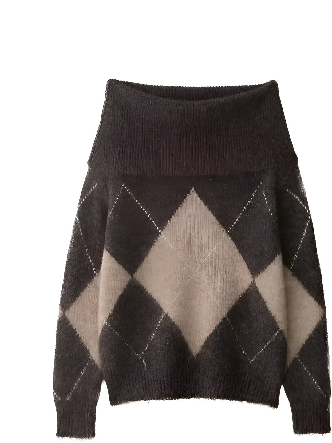 Women's knit top, long sleeve, medium length, diamond pattern, blue color, 90-95% polyester