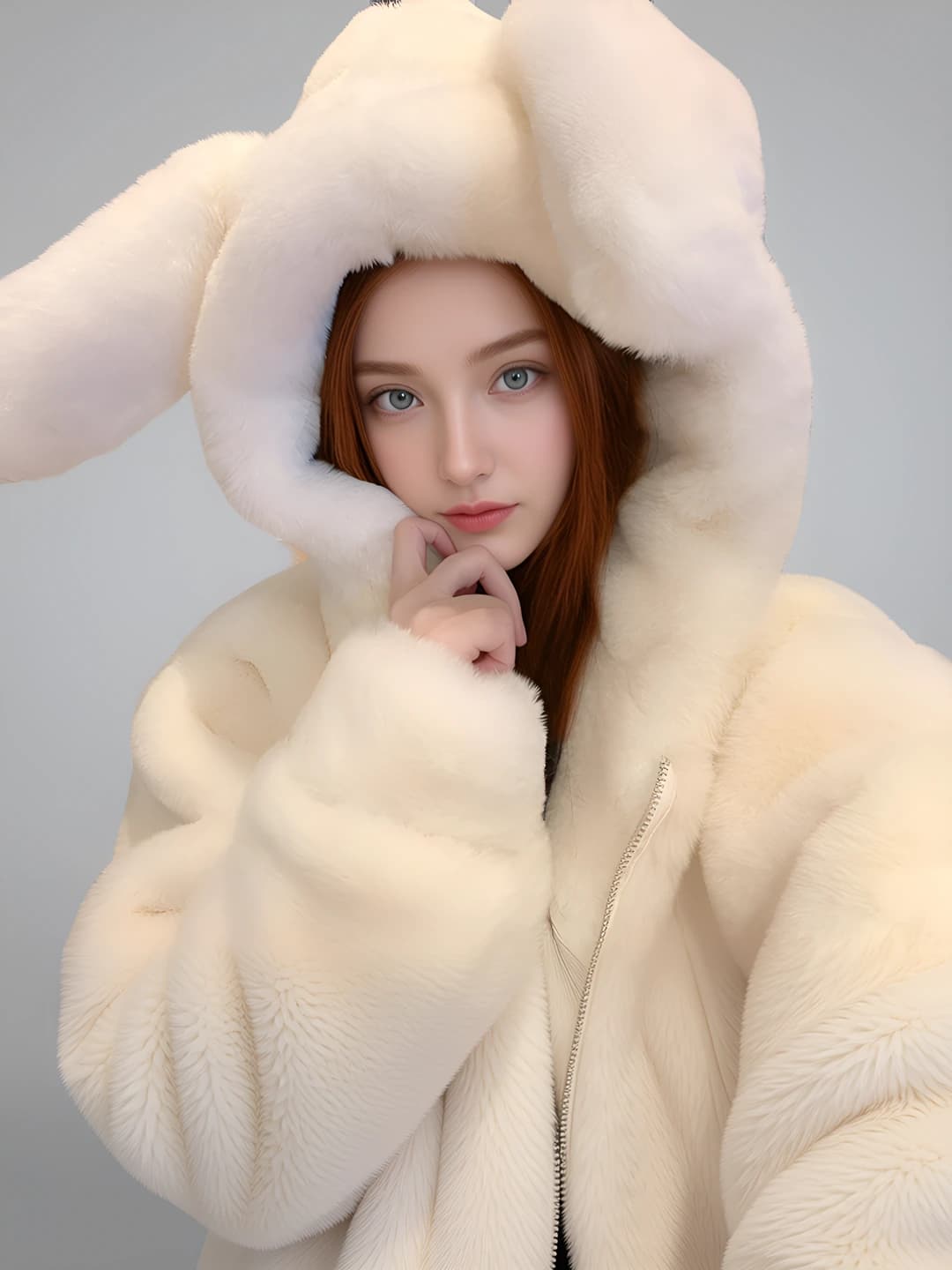 Молочный, с ушками, утеплённый